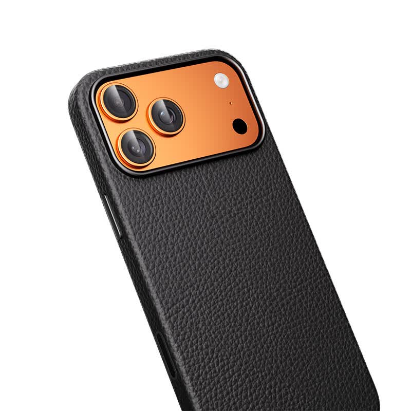 0度适用苹果17promax手机壳iPhone17Pro真皮荔枝纹保护套磁吸全包保护套轻奢商务简约防摔手机壳 苹果17ProMax 黑色
