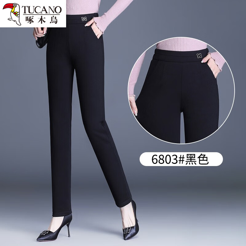 啄木鸟中老年妈妈裤子女秋冬外穿白鸭绒羽绒裤中年人加绒加厚棉裤直筒裤 YM-X8173黑 XL 斤-110斤