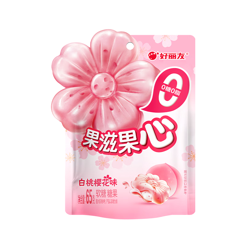 好丽友（ORION）果滋果心剥皮软糖QQ糖注心水果软糖橡皮糖儿童休闲小零食糖果零食 【白桃樱花味】65g