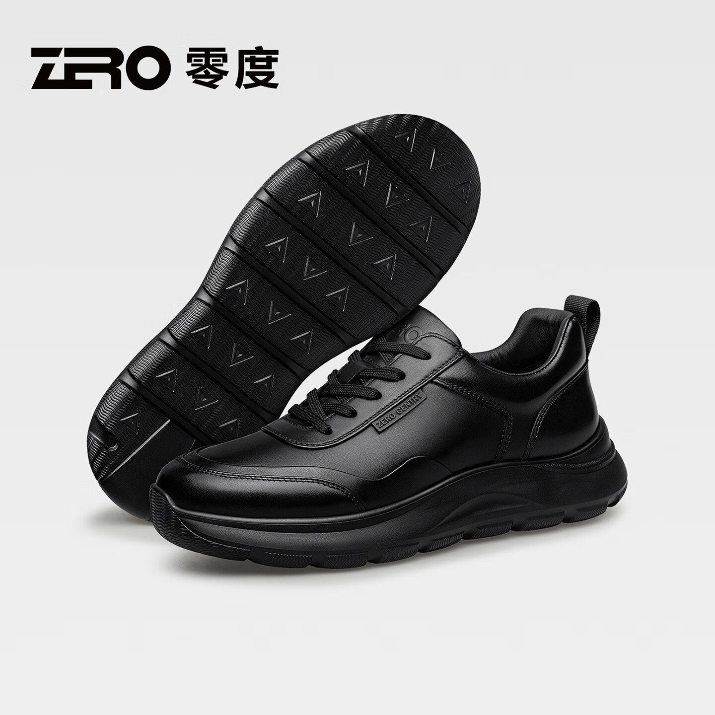 零度zero男鞋秋季时尚百搭真皮商务休闲鞋防水轻便通勤皮鞋软底运动鞋 黑色 40