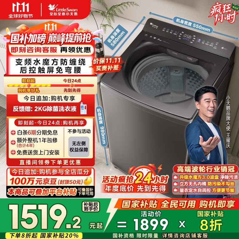 小天鹅（LittleSwan）波轮洗衣机全自动 小乌梅轻奢版【TB10VE20D】水魔方防缠绕 10公斤 家电国家补贴20% 以旧换新