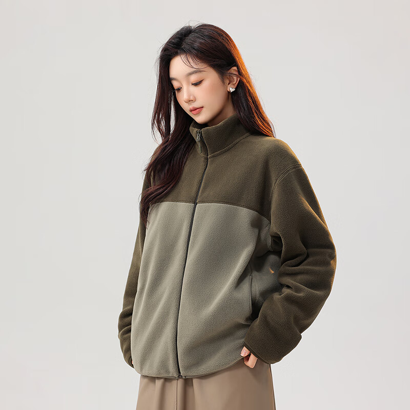 雪中飞（SNOWFLYING）外套男2025秋冬户外运动双面摇粒绒拼色休闲抓绒上衣 军绿 XL