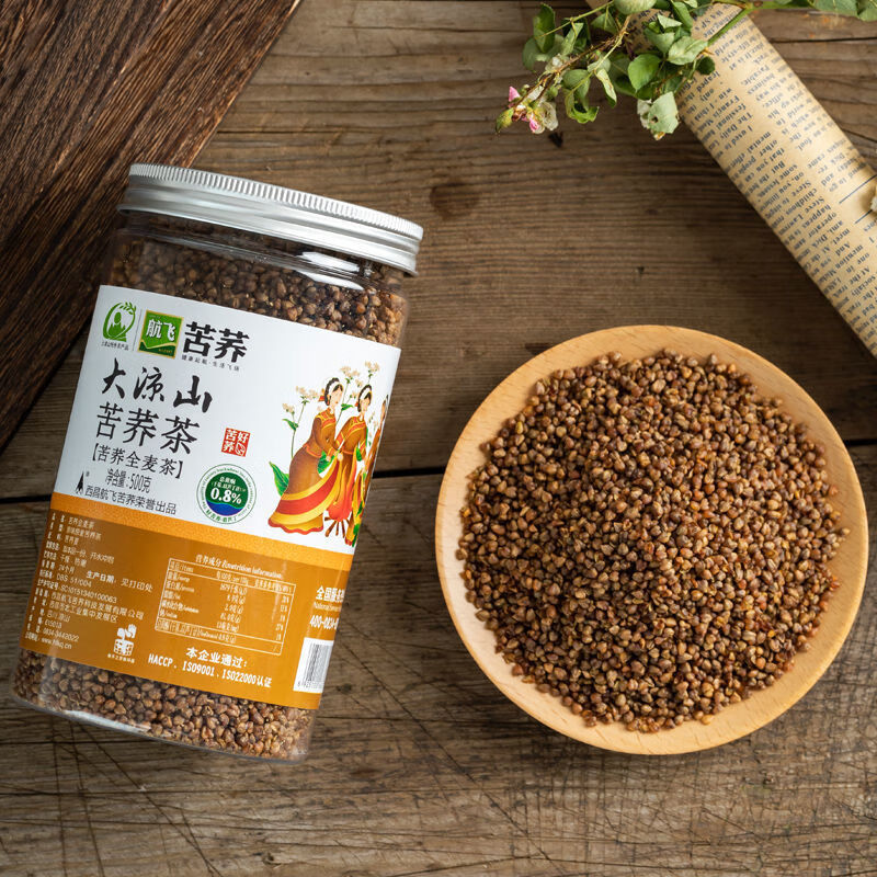 航飛苦蕎茶 四川大涼山罐裝全胚茶 黑苦蕎茶苦蕎麥茶純蕎瓶裝麥茶 苦蕎全麥茶-全胚芽(500g/罐) 1罐(嘗鮮試喝)