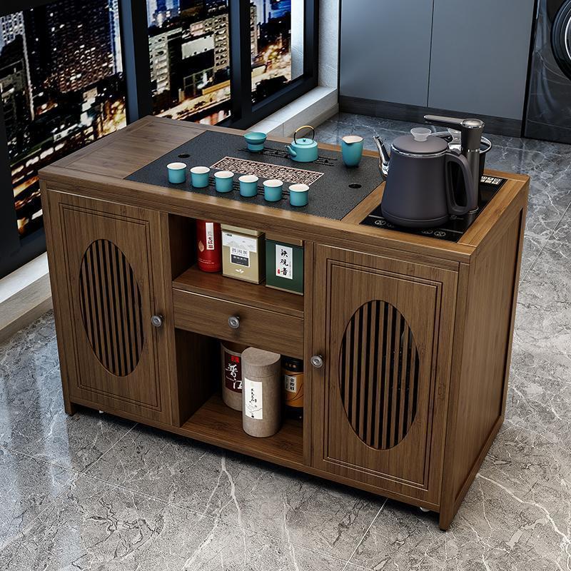 爱顺家移动茶桌茶台家用实木小茶车客厅泡茶几茶具套装全自动烧水壶一体 65款+盖板 无规格