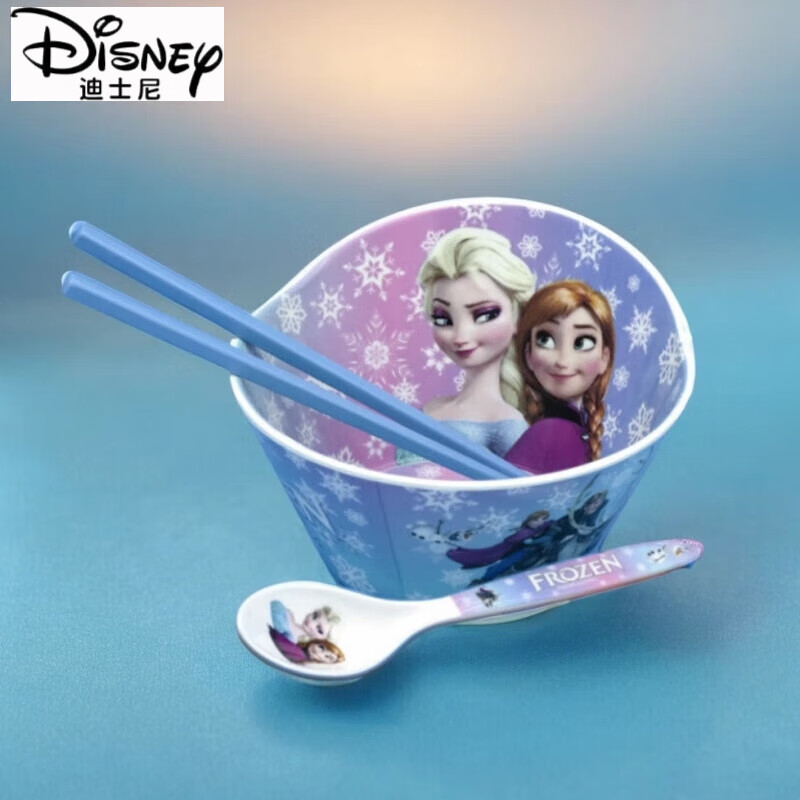 迪士尼(Disney)爱莎公主碗勺套装儿童碗大号冰雪奇缘女童餐具筷子宝宝专用吃饭碗 大号蓝色冰雪爱莎+勺子 关注下单