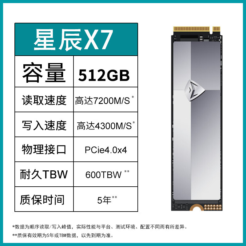 机械师星辰X7pcie4.0固态硬盘X9PCIE5.0NVMe台式机电竞游戏盘 星辰X7512GPcie4.0