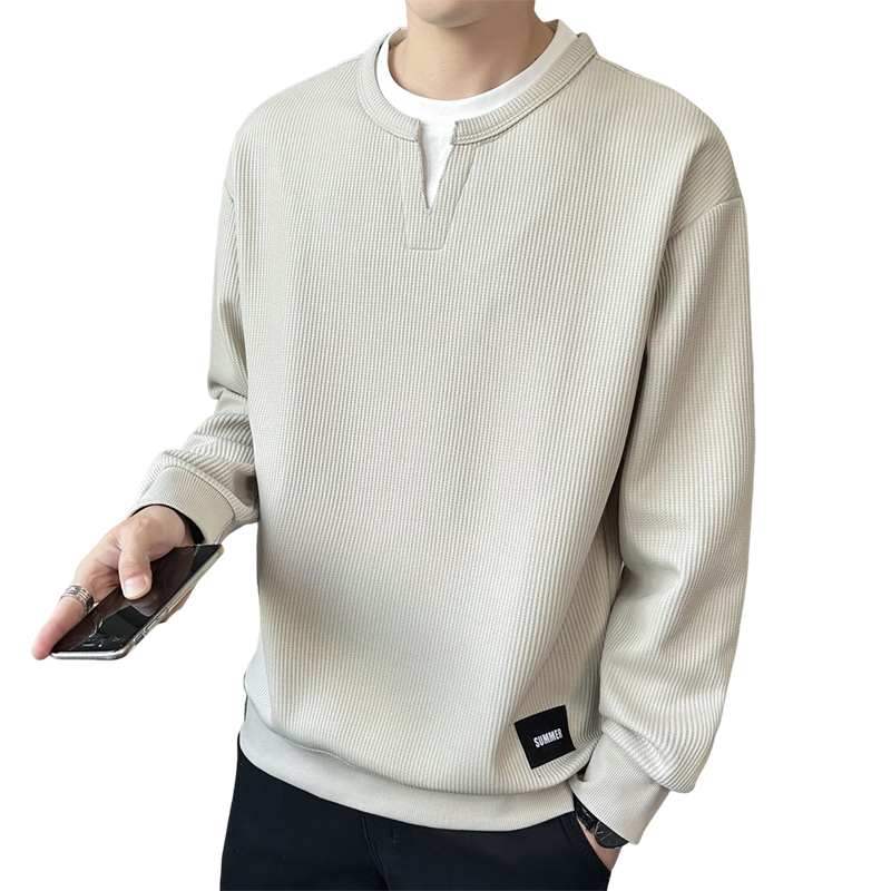 啄木鸟（TUCANO）卫衣男秋冬季宽松圆领假两件长袖t恤男装打底衫衣服外套 杏色 XL