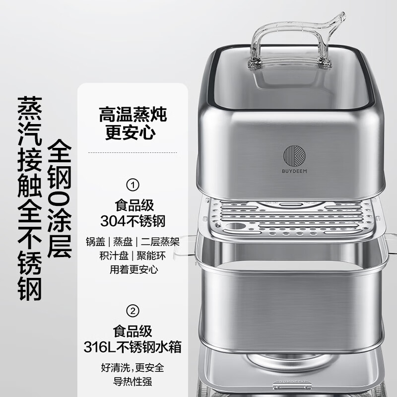 北鼎（Buydeem）G76全钢蒸炖锅 家用不锈钢电炖锅 大容量多功能锅一锅多用蒸锅大号智能蒸炖锅定时预约蒸汽锅 14L 【全家福】G76黄+汽锅+炖盅+蒸盘+猪猪盒