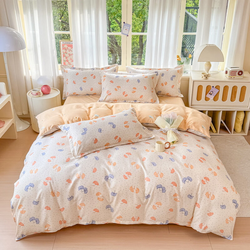 多兰诗（Duolanshi）春夏加厚磨毛四件套 ins四件套花卉田园风格床单被套四件套 云夏M 1.8米 床单款 被套180*220 四件套