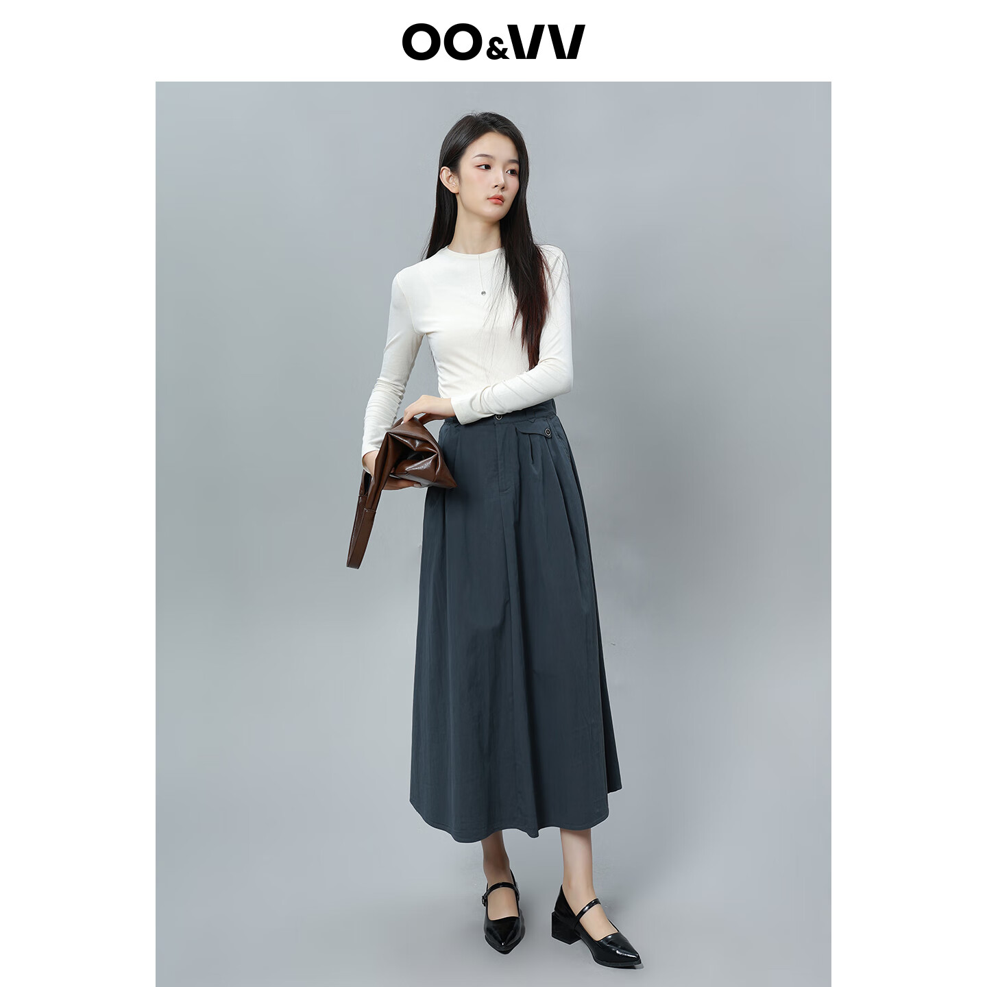 OO&VV时尚高级感纯色修身打底衫女2025秋冬新款内搭简约长袖T恤 米色 S