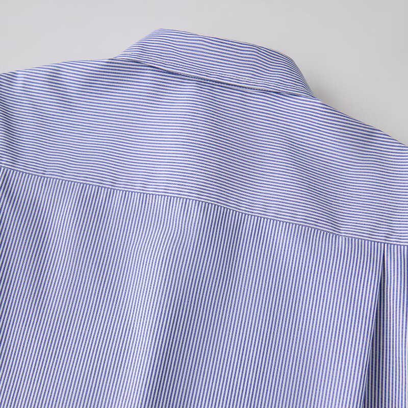 ZEZI100%长绒棉条纹衬衫女长袖职业装工装单排扣衬衣通勤开衫2025秋新 暗蓝条纹 M （115-125斤）