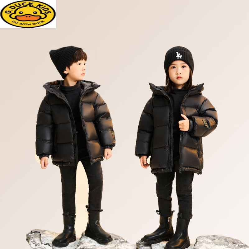 G.duck儿童服黑金亲子装男女童加厚冬装保暖外套中大童棉袄 黑色 110 cm