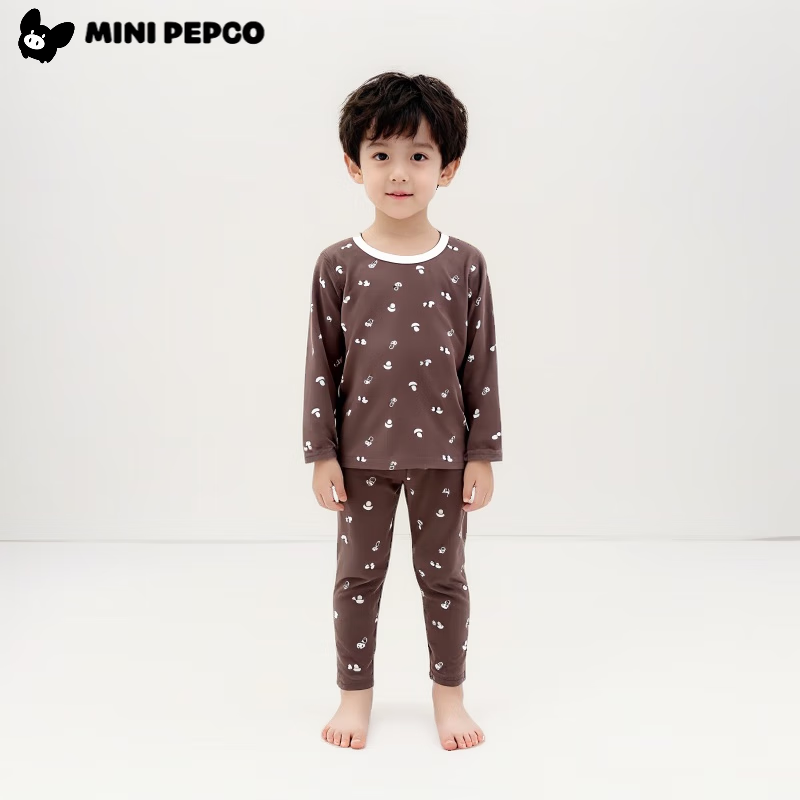 小猪班纳（PEPCO）秋冬季新款儿童睡衣套装秋衣秋裤无骨莱卡男童女童纯棉a类家居服 莱卡-玫瑰花竖条 140 cm