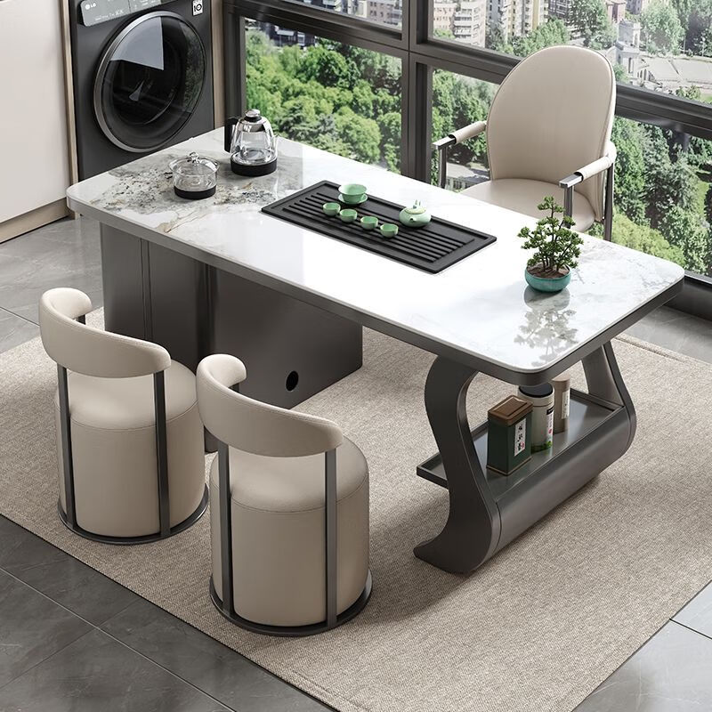 定舟岩板奢石茶桌椅组合轻奢现代阳台烧水壶一体茶桌办公室小茶台茶几 岩板单茶桌 1.2米