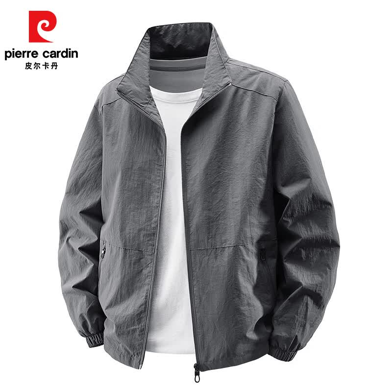 皮尔卡丹（pierre cardin）2025秋季新款立领夹克外套男纯色百搭休闲上衣时尚户外运动外套 灰色 L