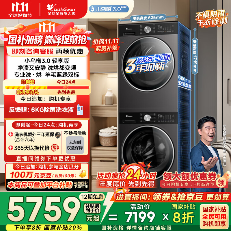 小天鹅（LittleSwan）洗烘套装 10KG滚筒洗衣机全自动+变频热泵烘干机家用烘衣服 【小乌梅3.0轻享】VE10+VE10 国家补贴
