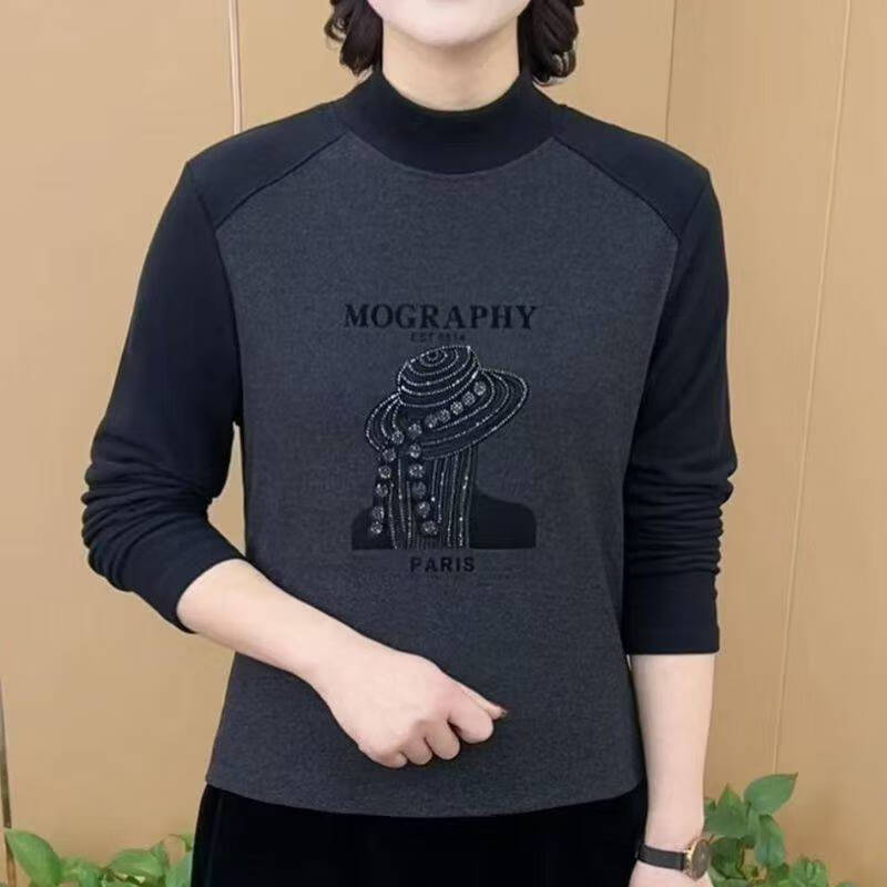 2025秋冬新款半高领双面绒保暖打底衫气质百搭显瘦洋气妈妈装上衣 【加绒加厚】深灰色 6XL 【建议155-165斤】