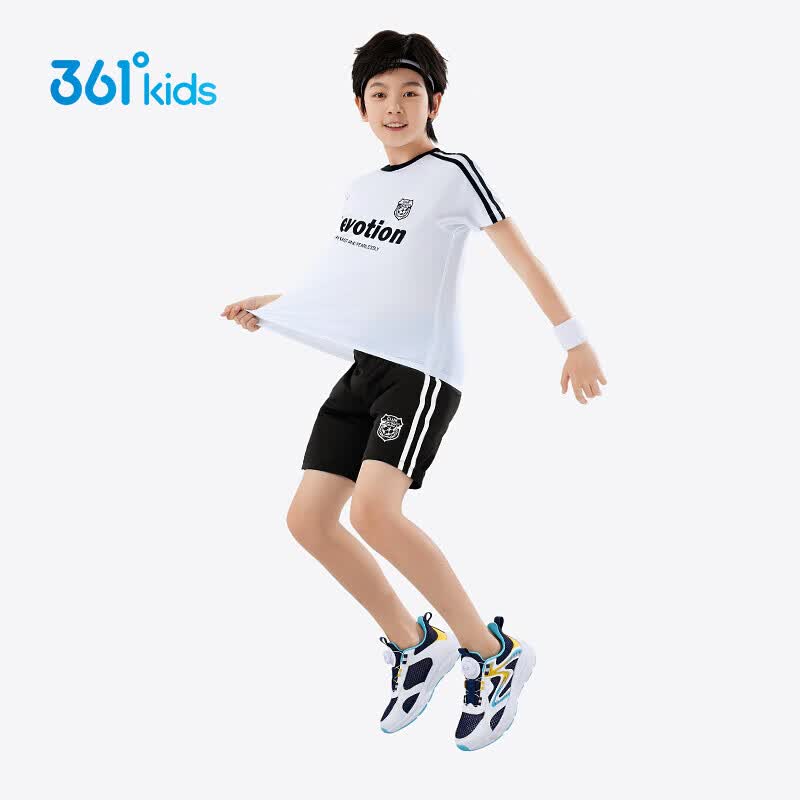 361°童装男童运动足球套装年夏季新款中大童套装 本白/经典黑 140