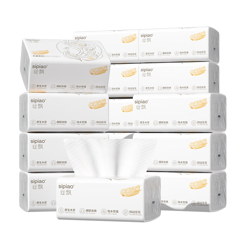 丝飘（SIPIAO）孔雀系列大包软抽纸面纸餐巾纸焕新品质5层加厚420张*18包整箱