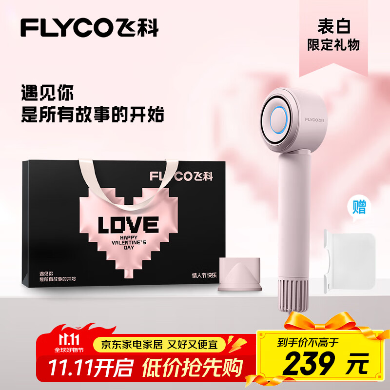飞科（FLYCO）高速电吹风机家用宿舍负离子速干护发吹风筒节日礼物FH6371钻石粉标配挂架