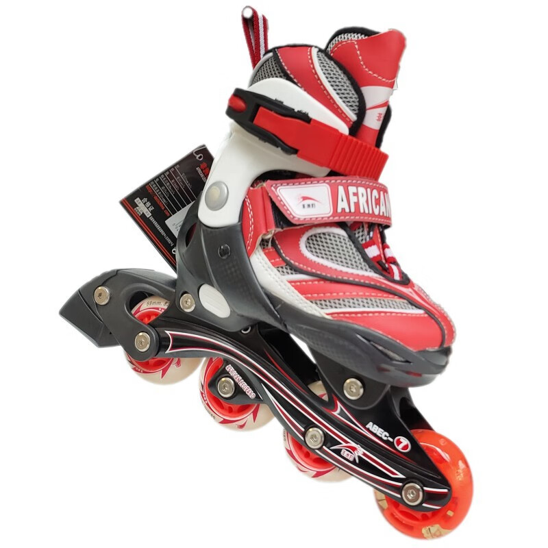 非洲豹新款儿童宝宝轮滑鞋直排发光溜冰鞋pu旱冰鞋可调节断码处理 红