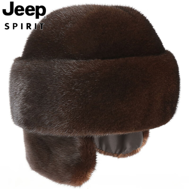 JEEP SPIRIT貂皮帽子男士中老年冬天老头帽秋冬季整貂护耳保暖水貂绒皮草棉帽 雷克黑色+(貂皮护耳) L(58-60cm)