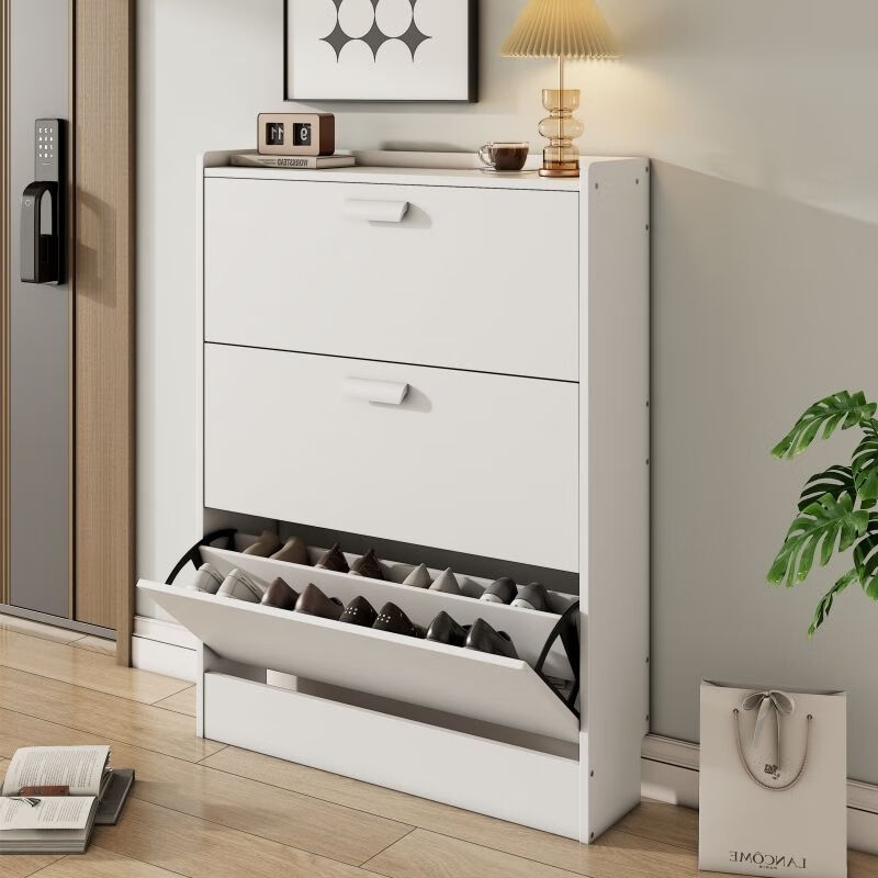 素树家居超薄鞋柜17cm厘米家用窄门口翻斗现代简易门厅柜经济型鞋架省空间 白色 60长17厚108高