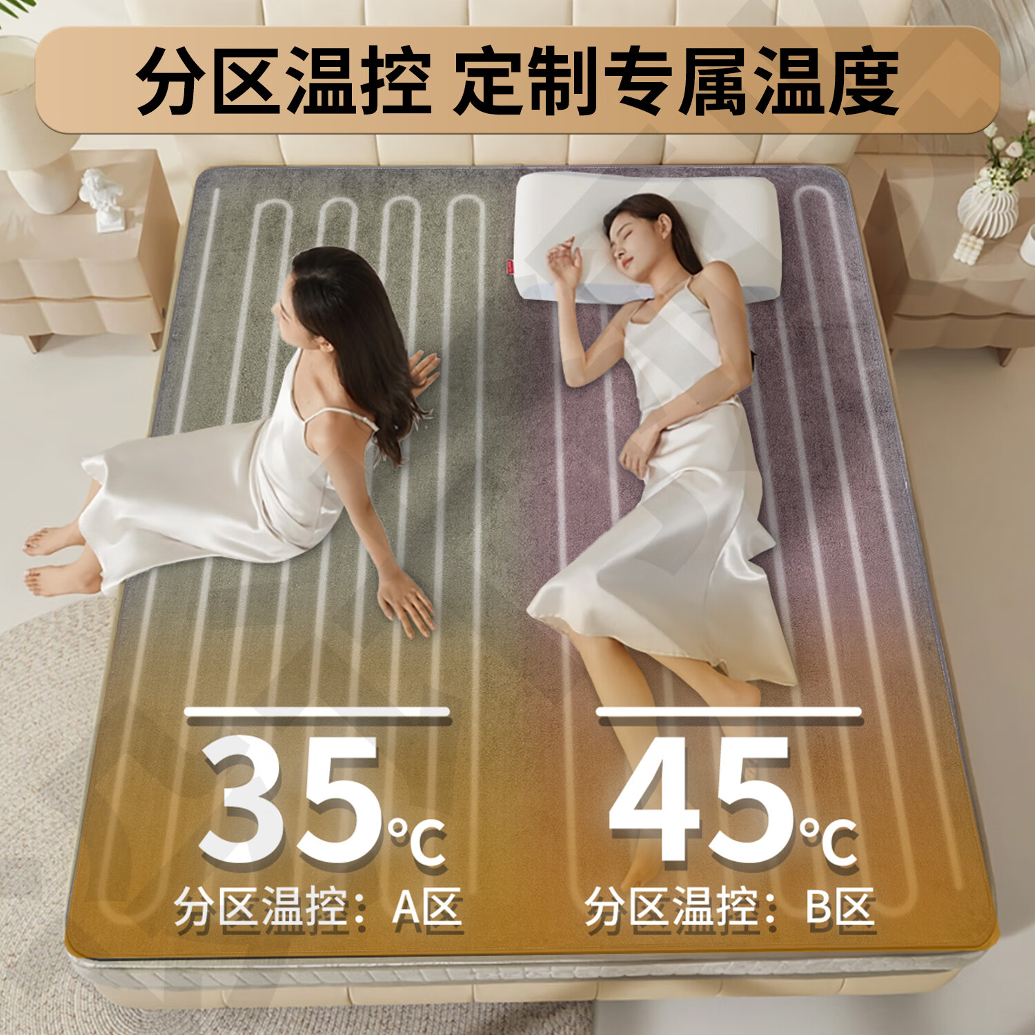 长城电热毯双人双控智能除螨石墨烯加热安全速热自动断电家用床上用品 加厚葵花绒【A类母婴可用】 200*180cm【恒温速热】【一键除螨】