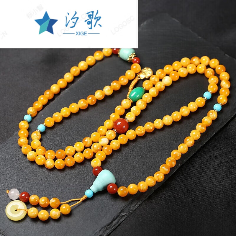 汐歌琥珀蜜蜡鸡油黄108颗手链多圈项链蜜蜡佛珠 乾赐蜜蜡多圈108 0