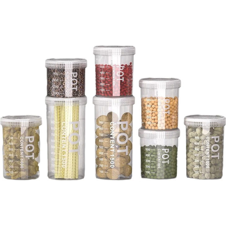 五谷杂粮存储罐米桶家用防虫防潮食品级干货塑料收纳盒零食密封罐 透明/奶油1000ml（盖子颜色随机）