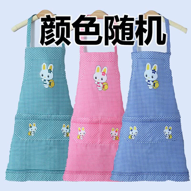 新款防水防油污可擦手围裙厨房家用做饭男女韩版围腰围裙工厂批发 小白兔围裙【颜色随机】