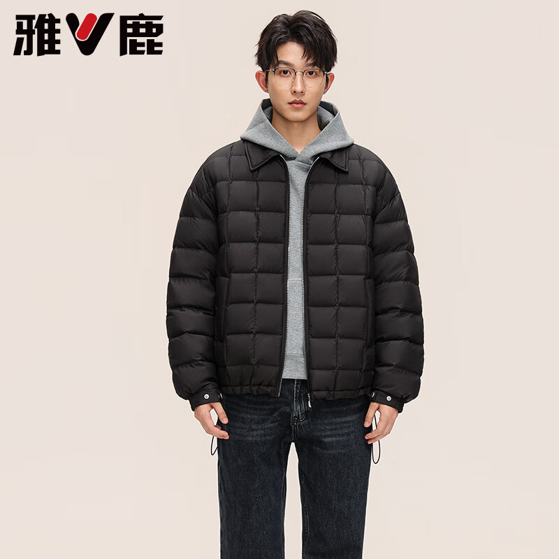 雅鹿衬衫领轻薄羽绒服男2025新款情侣翻领轻暖时尚百搭90鸭绒保暖外套 黑色 2XL /185【推荐160-180斤】