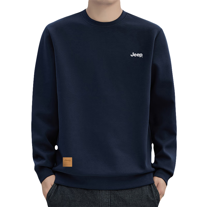 JEEP吉普卫衣男秋冬季宽松长袖T恤男士打底衫衣服男装 深蓝 XL