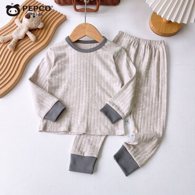 小猪班纳（PEPCO）儿童内衣套装秋冬纯棉秋衣秋裤男童女童A类宝宝保暖内衣童装 套装-时尚灰小恐龙 140 (身高130-140)