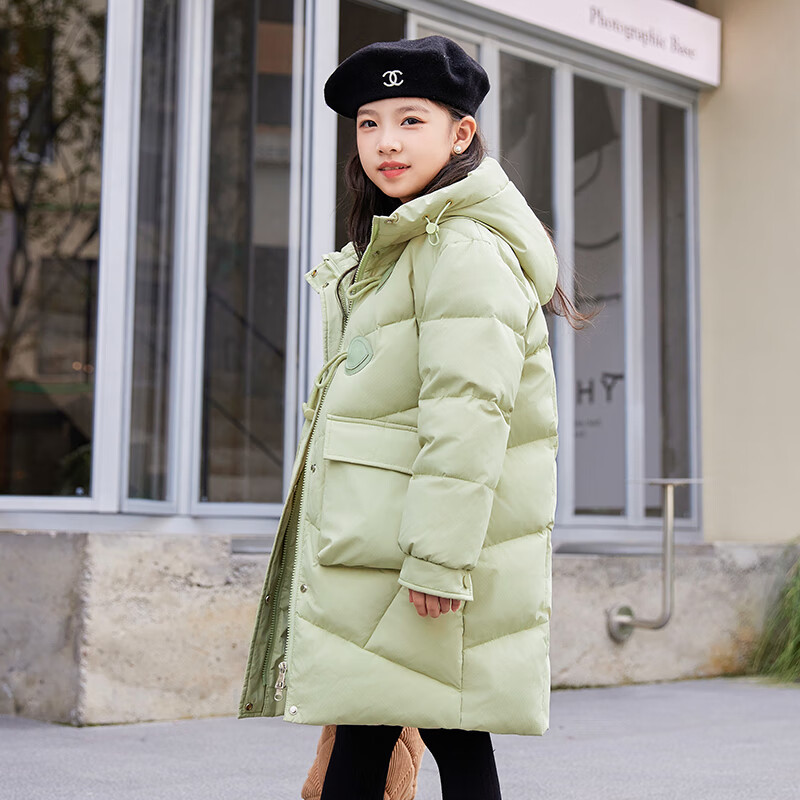 ABC KAIA女童羽绒服中长款2025新款高档洋气中大童冬装防寒加厚小女孩外套 绿色 160
