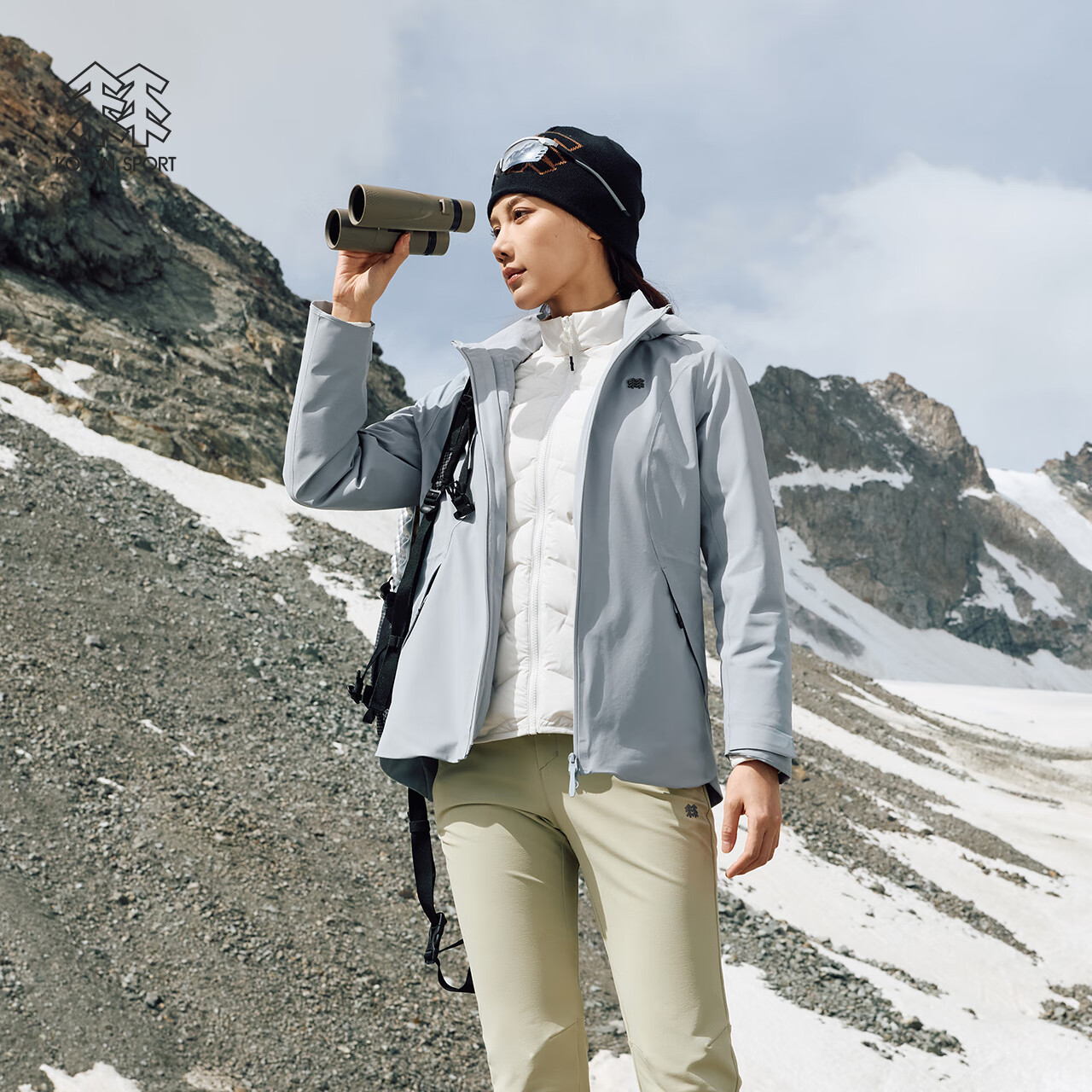 KOLON SPORT/可隆羽绒三合一夹克 女子防水防风透湿户外冲锋衣2级 LKJK5WNT12-LB 浅蓝色 M 165/88A