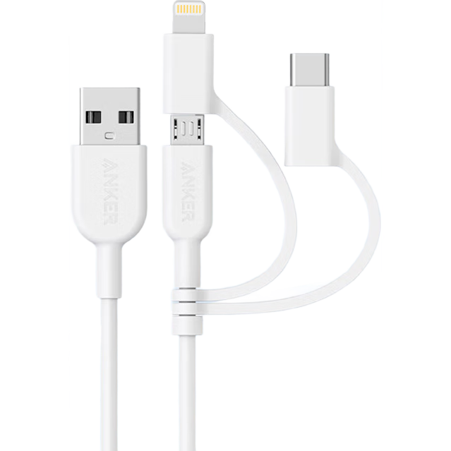 ANKER安克【三合一數據線(xiàn)，京東專(zhuān)供】MFi認證LightningType-C多合一蘋(píng)果安卓華為iPhone手機快充充電線(xiàn) 三合一數據線(xiàn)-全面兼容