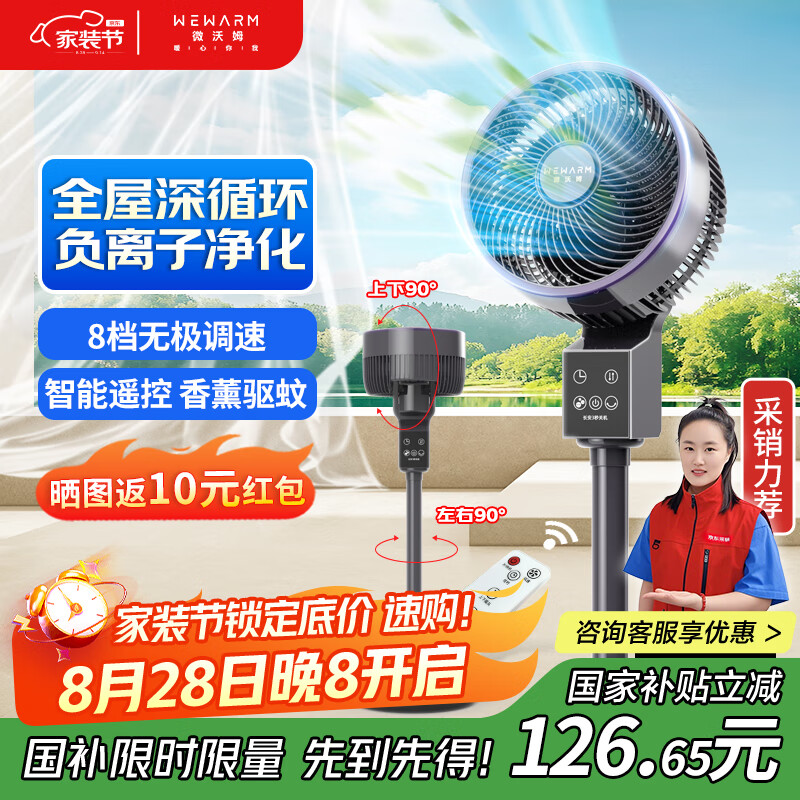 WeWarm空气循环扇电风扇落地扇家用办公室卧室静音大风量左右摇头台式立式两用负离子风扇FN6071