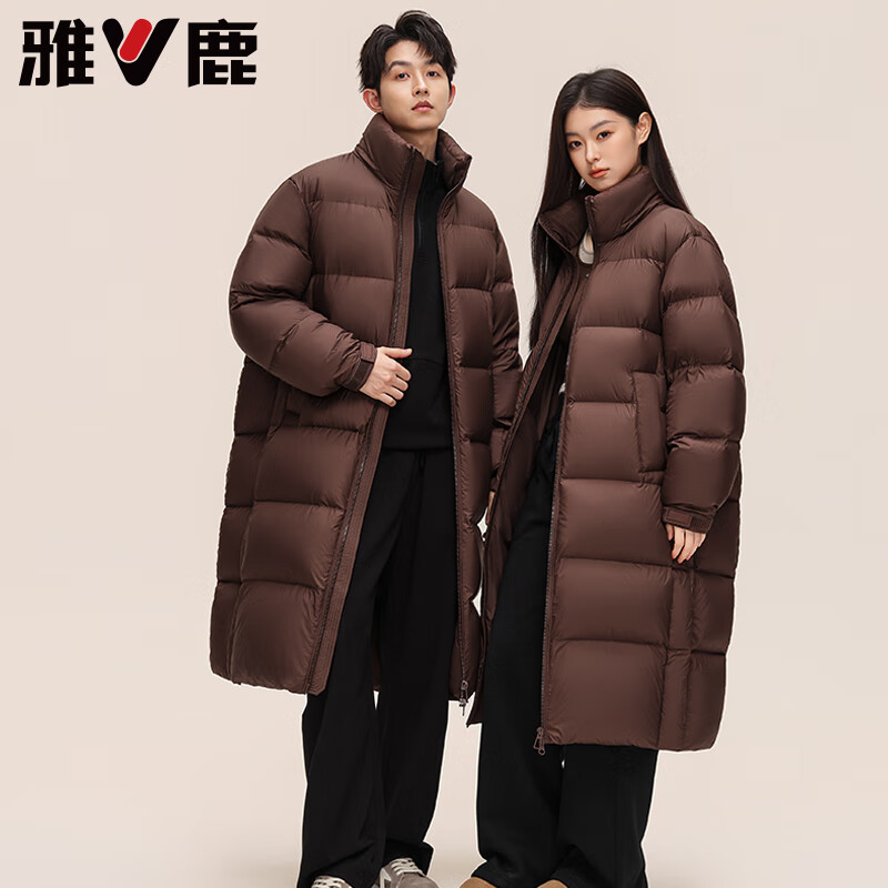 雅鹿情侣泡芙长款羽绒服男女2025新款加厚可拆卸连帽东北抗寒保暖外套 黑色 L 【推荐120-140斤】