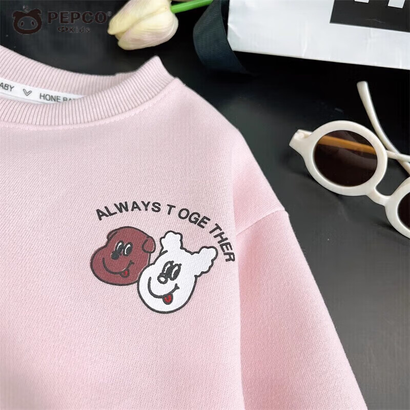 小猪班纳（PEPCO）女童卫衣套装可爱卡通印花秋季新款儿童洋气秋装宝宝屁帘裤两件套 KB双狗印花套装-粉色 140 (建议身高125-135cm)