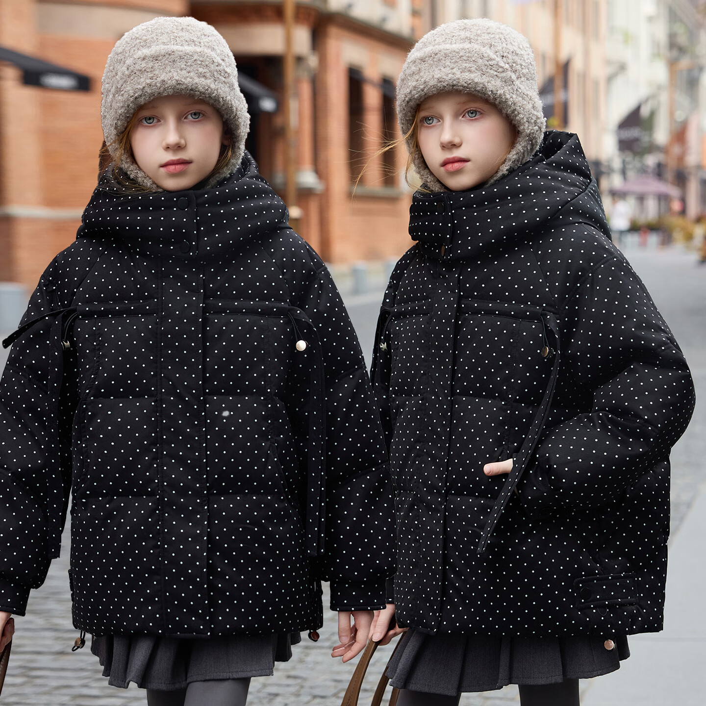 ABC KAIA冬季女童羽绒服2025新款儿童洋气加厚保暖外套白鸭绒面包服童装潮 黑色 120