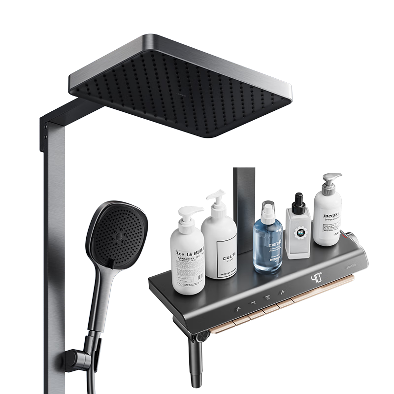 九牧（JOMOO）智能琴键方管弧弯数显靠墙置物恒温淋浴花洒26213-A08/HBS-1