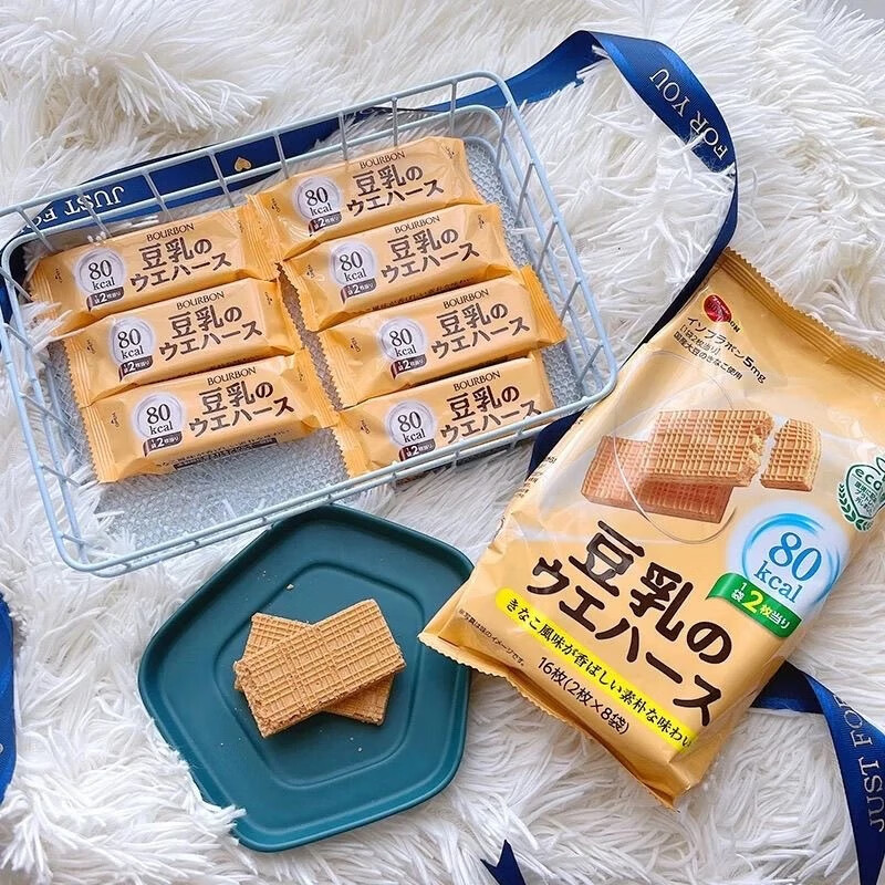 波路梦日本进口 16枚装bourbon布尔本豆乳威化饼干低脂低卡休闲零食 112g*1袋（16枚）
