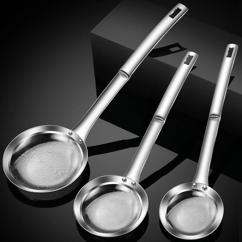 糜鸿（MIEHONE）漏勺打沫勺304不锈钢家用厨房撇油勺过滤网筛火锅撇浮沫隔油勺 中号+大号【升级特厚钢板冲孔】