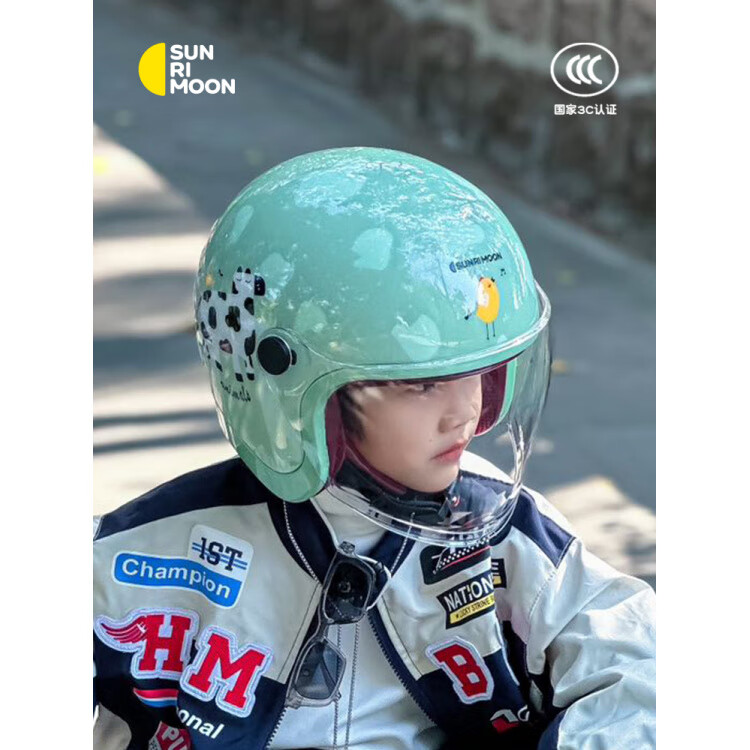 SUNRIMOON森瑞夢(mèng)3C認證兒童男女孩電動(dòng)車(chē)頭盔四季通用寶寶安全帽 3C牛牛烏塔【高清長(cháng)鏡】 S碼建議2-6歲 M碼建 S