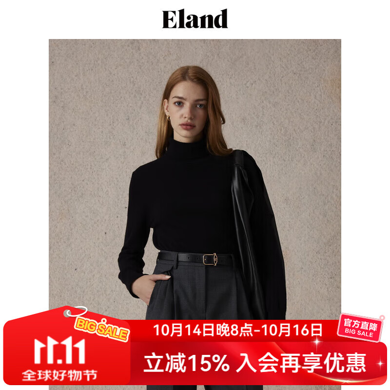 ELAND衣恋毛衣女简约含绵羊毛柔软舒适休闲高领上衣2025冬季新款 黑色(19)Black S 160