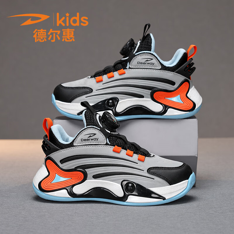 德尔惠儿童运动鞋男中大童2025年秋冬款革面防水防滑休闲跑步鞋子女二棉 D6631黑桔蓝【革面无绒】 28  内长17.8/脚16.8 京东折扣/优惠券