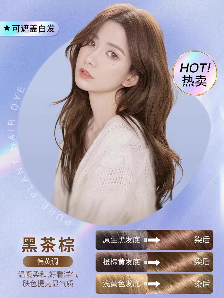 维特丝染发膏女染头发剂植物纯泡泡男士自己在家天然无刺激正品牌黑茶色 【1套】黑茶棕色(VT-73)