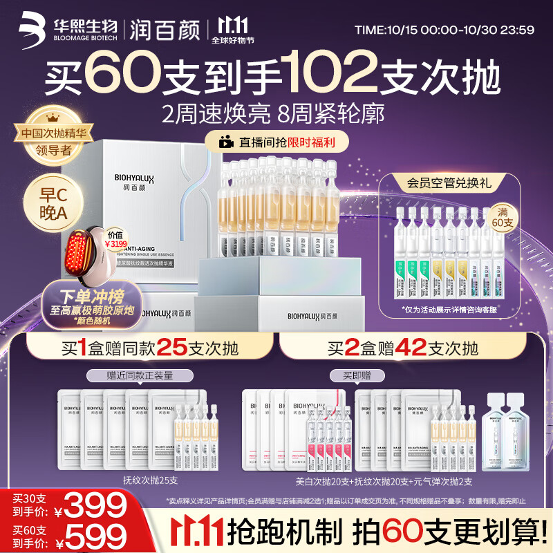 润百颜华熙生物HACE抚纹次抛精华30支早C晚A抗皱淡纹护肤品生日礼物女