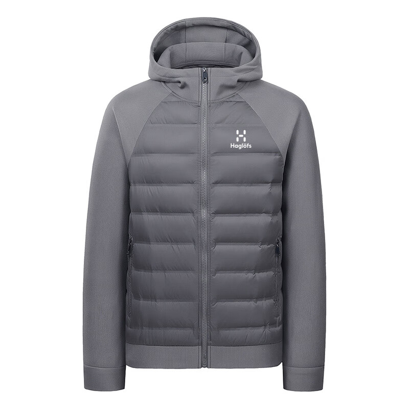 火柴棍户外男女款冬季白鸭绒运动羽绒服针织拼接保暖连帽外套 深灰色 男女同款 S 90-105斤